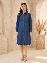 Load image into Gallery viewer, Denim Dress Full Sleeve Kurti with Side Pockets - 1748
