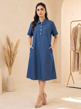Load image into Gallery viewer, Denim dress Half Sleeve Big Button
