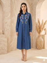 Load image into Gallery viewer, Denim dress full sleeve embroidery 1836-8
