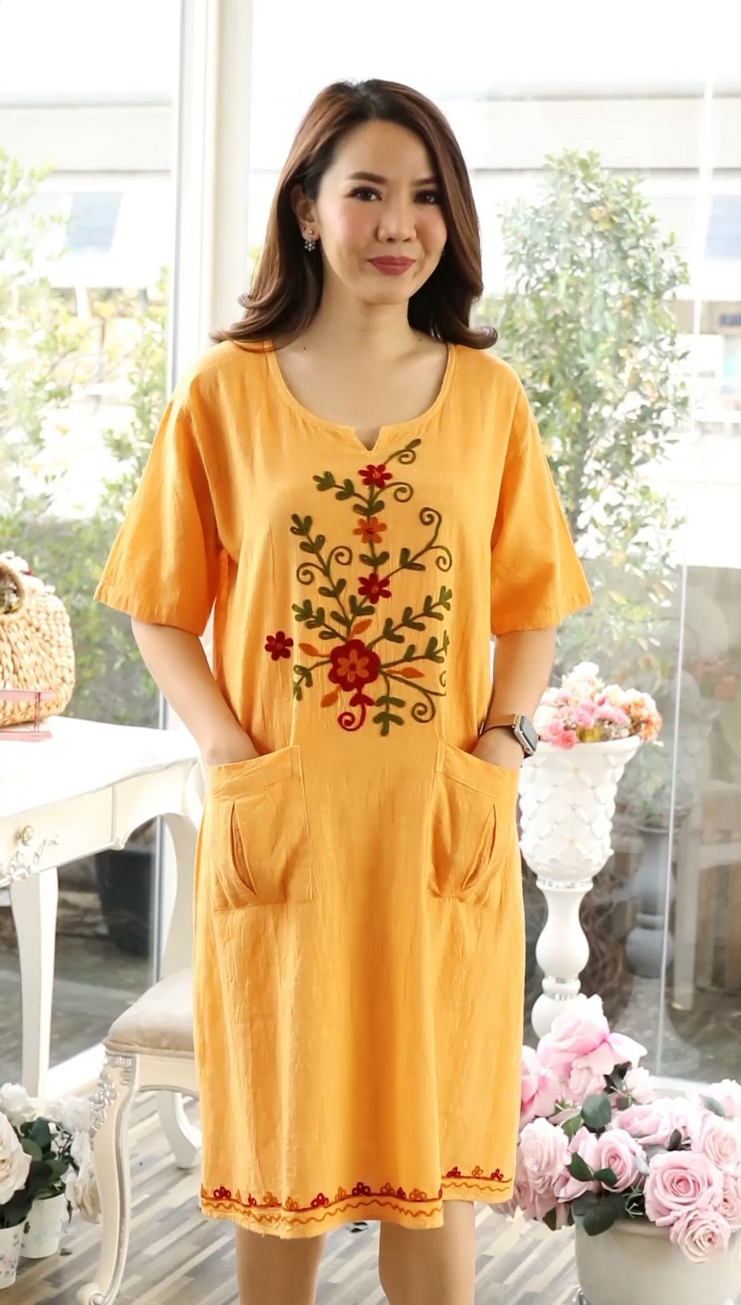 Cotton Long Kurti/Dress - Yellow