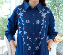 Load image into Gallery viewer, Denim Dress Full Sleeve Embroideried - 1836-4
