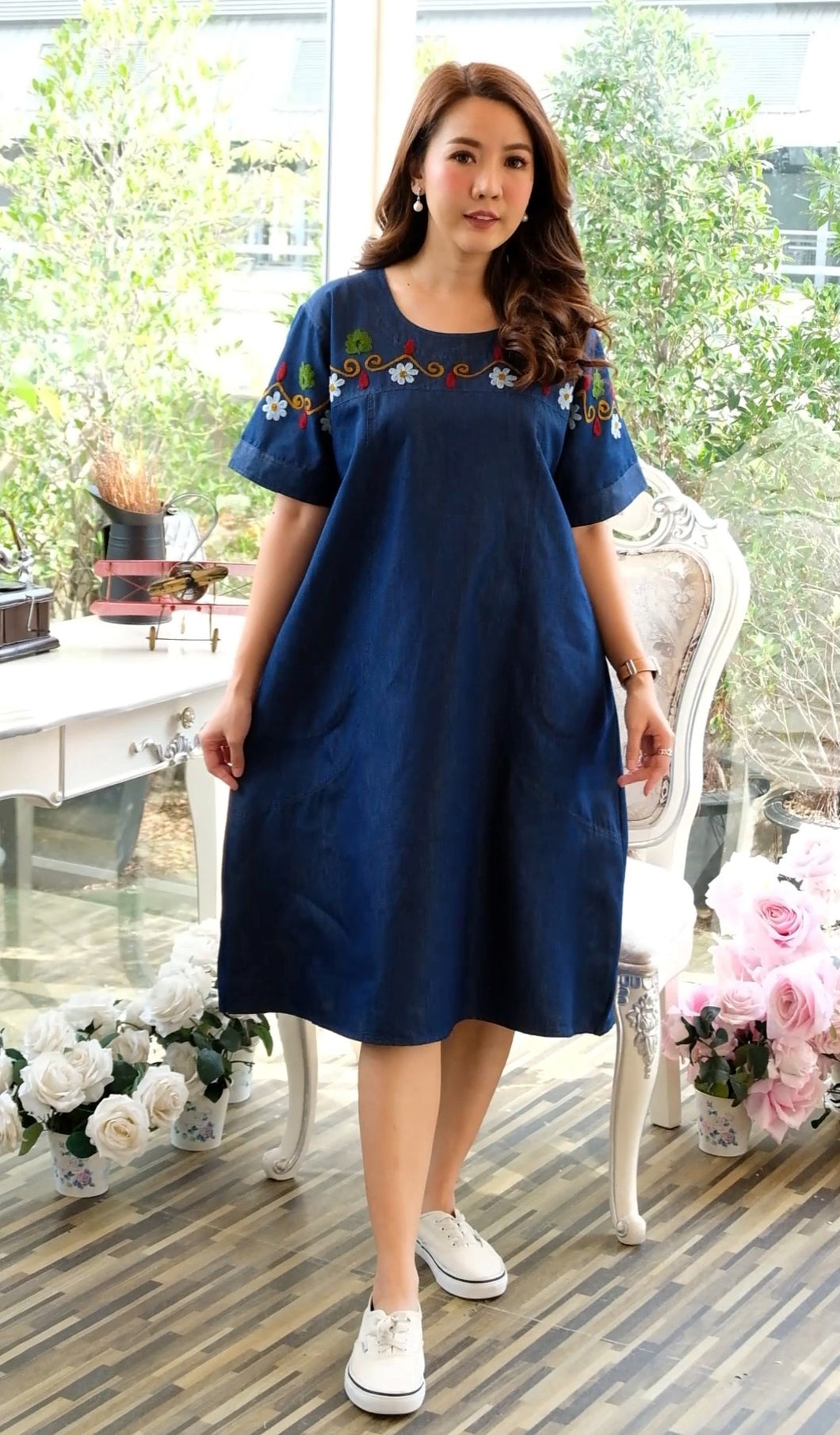 Spring Lapel Half Sleeve Long Skirt Tencel Denim Dress: Buy Online at Best  Price in UAE - Amazon.ae