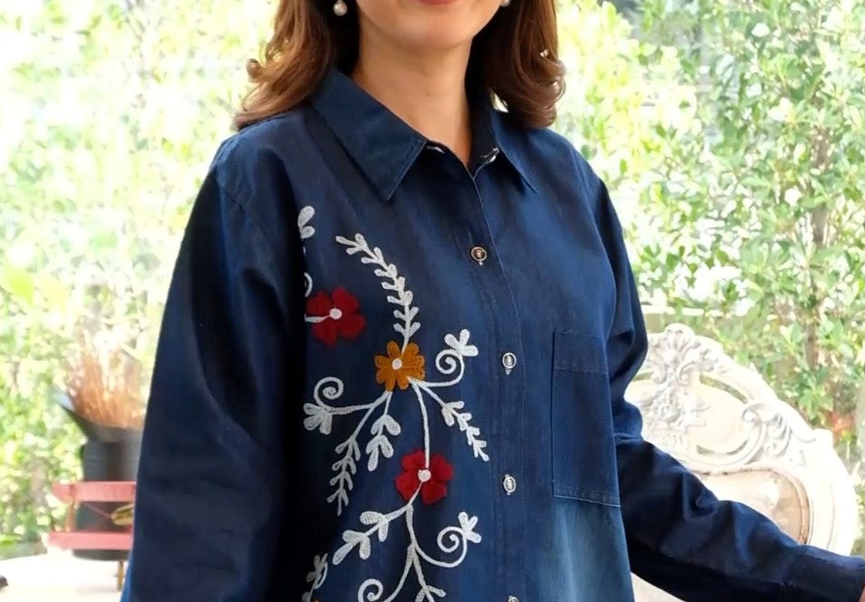 Denim Dress Embroideried (soft denim fabric) 1828  Trendyfashionbysn