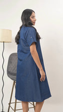 Load image into Gallery viewer, Denim Dress With Embroideried Half Sleeve Front Pocket - New 18
