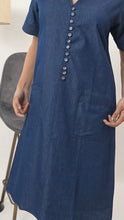 Load image into Gallery viewer, Denim Dress With Embroideried Half Sleeve Front Pocket - New 18
