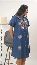 Load image into Gallery viewer, Denim Dress With Embroideried Half Sleeve New 22
